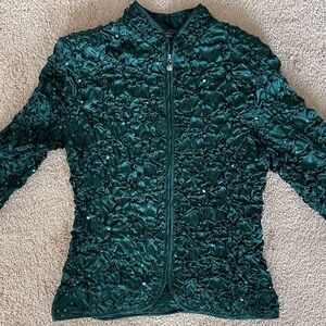Sequins Textured Zip-Front Jacket in Deep Teal